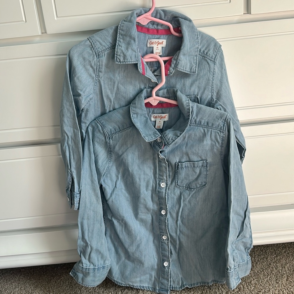 2x Cat Jack denim long sleeve shirts for girl 4T